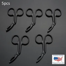 5pcs Steel Flat Tip Eyebrow Tweezers Clamp Clipper Scissors Hair Remover - Black