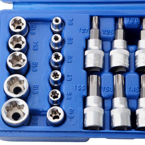 34pcs Torx Star Socket & Bit Set Male Female E & T Sockets with Torx Bits + Case - Picture 9 of 15