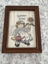 Vtg Hand Embroidered Needle Work Cross Stitch Picture Framed Art Work