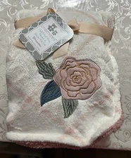 NEW CRIBMATES BABY BLANKET ROSE DUSTY PINK PLAID MAUVE GREEN LEAVES REVERSIBLE