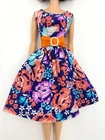 F7 BARBIE DOLL HANDMADE DRESS OOAK VINTAGE SILKSTONE BELTED PURPLE ORANGE FLORAL