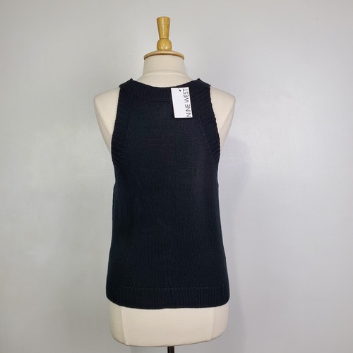 Nine West Black Sleeveless Crochet Mixed Knit Sweater Top NEW NWT Size L - Picture 6 of 14