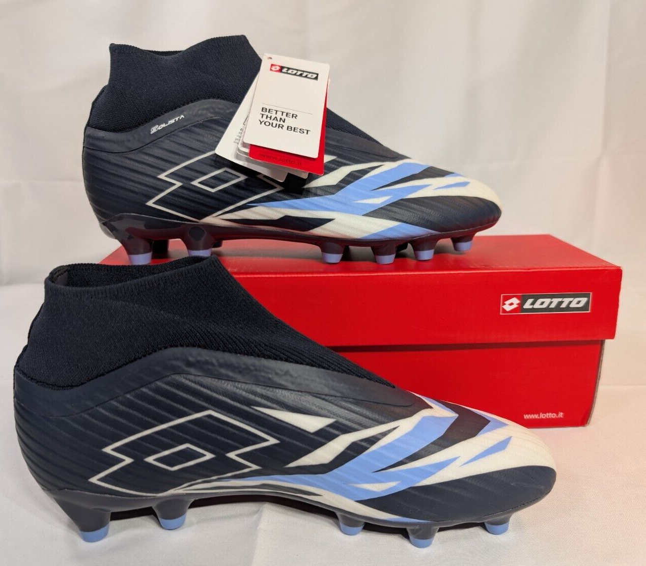 Lotto tacchetti calcio uomo Solista 300 VI Gravity FG blu navy taglia 7 5 nuovi con scatola
