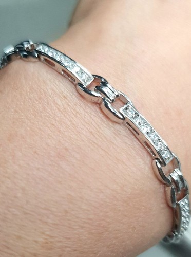 925 Sterling Silver Angus & Coote Italian made 20cm Cubic Zirconia Link Bracelet - Picture 8 of 10