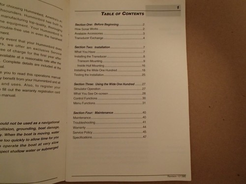 Techsonic Hummingbird Wide One Hundred Depth Sounder Operations Manual - Picture 2 of 4