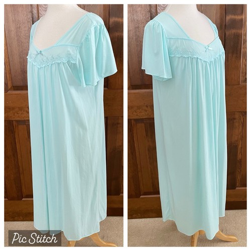 Miss Elaine Me Essentials Ladies Blue Flutter Sleeve Nylon Gown Nightgown Sz PL - Picture 2 of 16