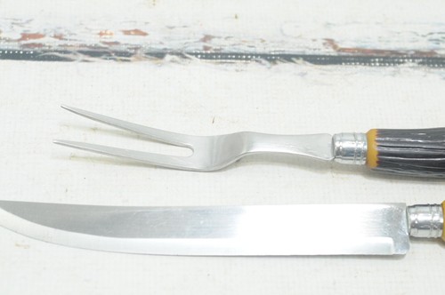 Vintage Royal Brand Faux Antler Bakelite Handle Serving Carving Meat Fork Knife - Picture 6 of 10