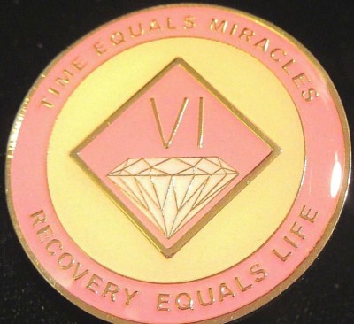 Narcotics  Anonymous  PINK 6 Year Medallion GOLD White Clean NA Coin Token Chip