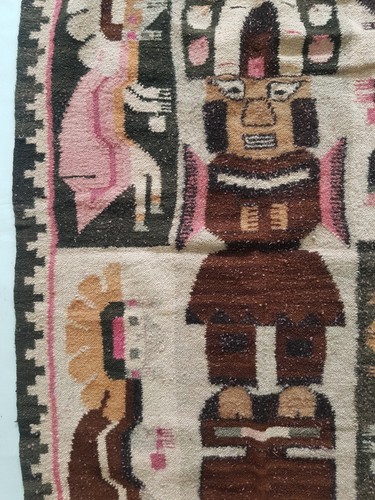 Vintage Handgeknüpft Traditionell Peruanisch Bild Kelim Boden Teppich Carpet 135x78cm - Bild 5 von 12