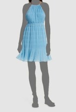 $395 Rebecca Taylor Women's Blue Pleated Halter Sleeveless A-Line Dress Size XS