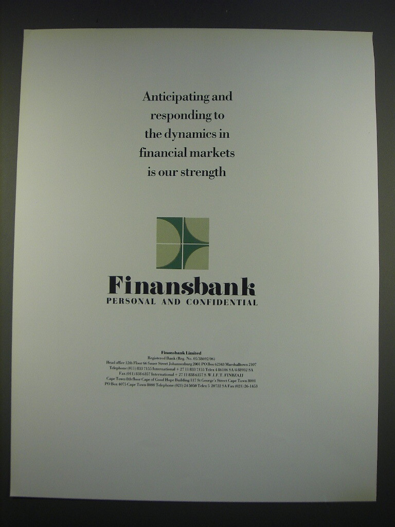 1989 Finansbank Bank Ad - Anticipating and responding to the dynamics