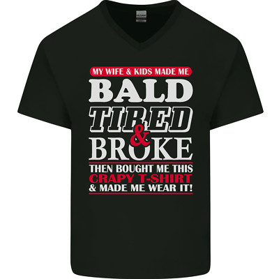Frau & Kinder Bald Tired & Broke Vatertag Herren V-Ausschnitt Baumwolle