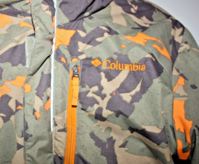 Columbia Hooded Boys Winter Jacket Camouflage Orange/Green Size 5