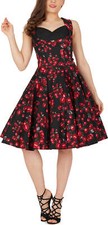 Vintage Floral Rose 50's Rockabilly Swing Wedding Evening Prom Dress UK 8-24