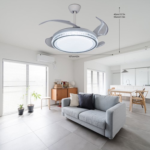 42" Modern 3Color Light Ceiling Light w/Fan Remote Control Retractable Blades - Picture 22 of 24