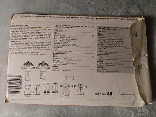 Butterick 202 bambola e vestiti modello da cucito NON TAGLIATO - Foto 2 di 2