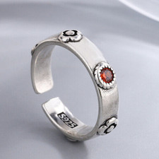 925 Sterling Silver Orange Crystal Flower Adjustable Ring Womens Girls Gifts