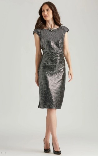 Liz Jordan Dress Midi Sequin Size 16 Formal Wedding Evening Black Silver RP$260 - Picture 2 of 14