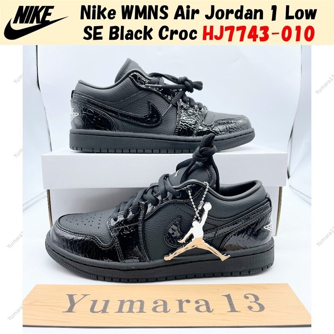 Nike WMNS Air Jordan 1 Low SE Black Croc HJ7743-010 Women's Nike WMNS Air Jordan 1 Low SE Black Croc HJ7743-010 Women's