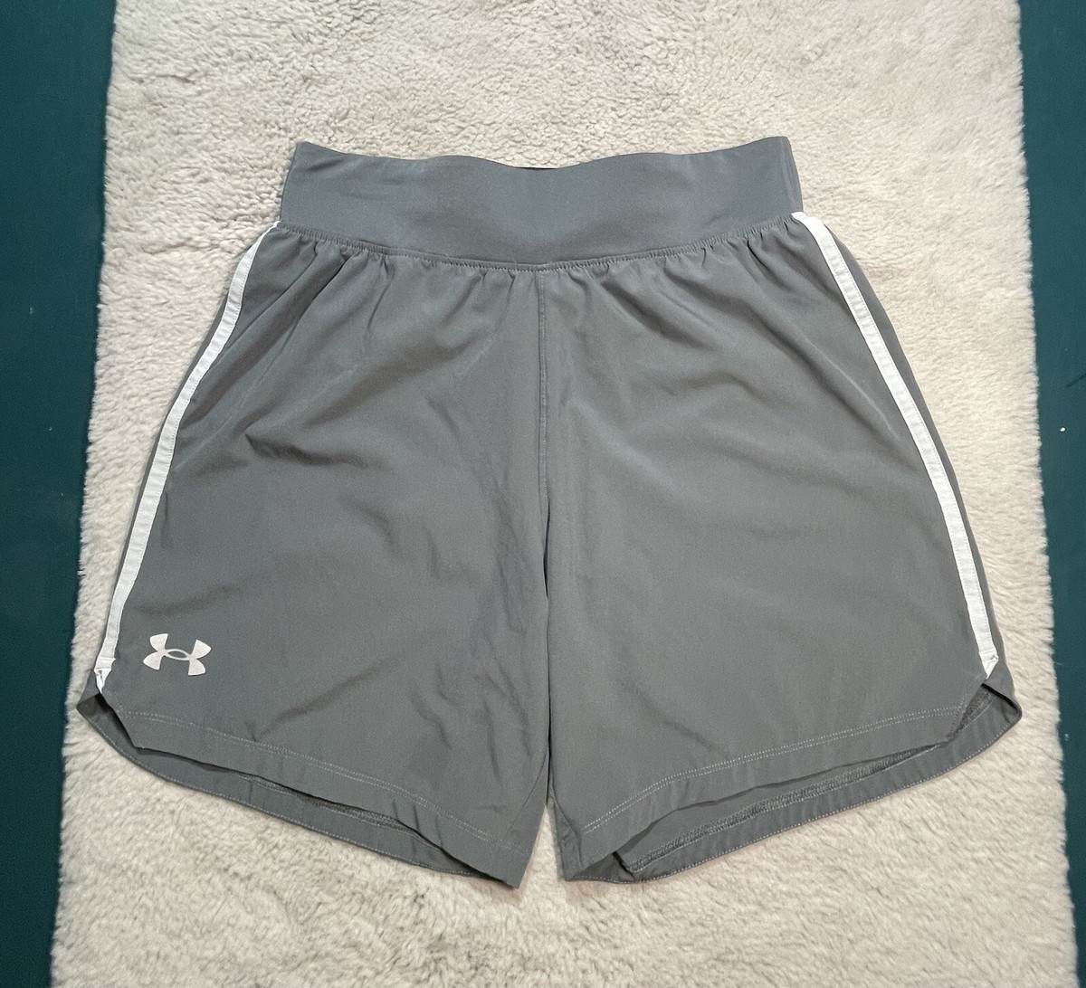 Under Armour Running Shorts Mens Small Gray Black Fitted Speed-pocket Lined