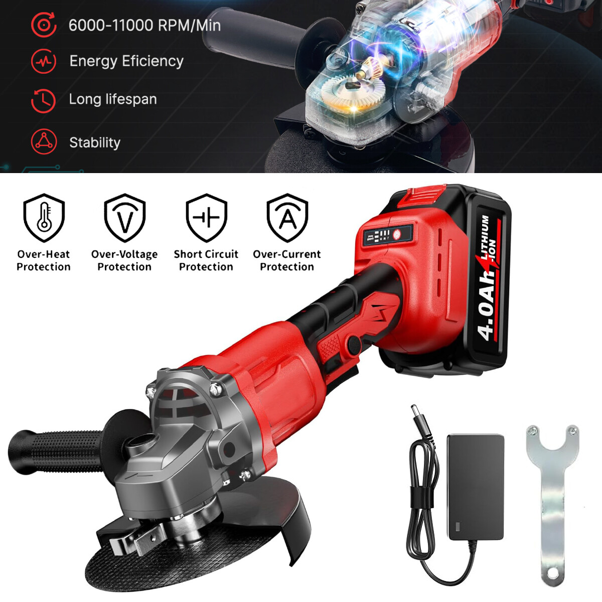 21V Brushless Angle Grinder Adjustable Grinding Tool Polishing Grinding Cutting