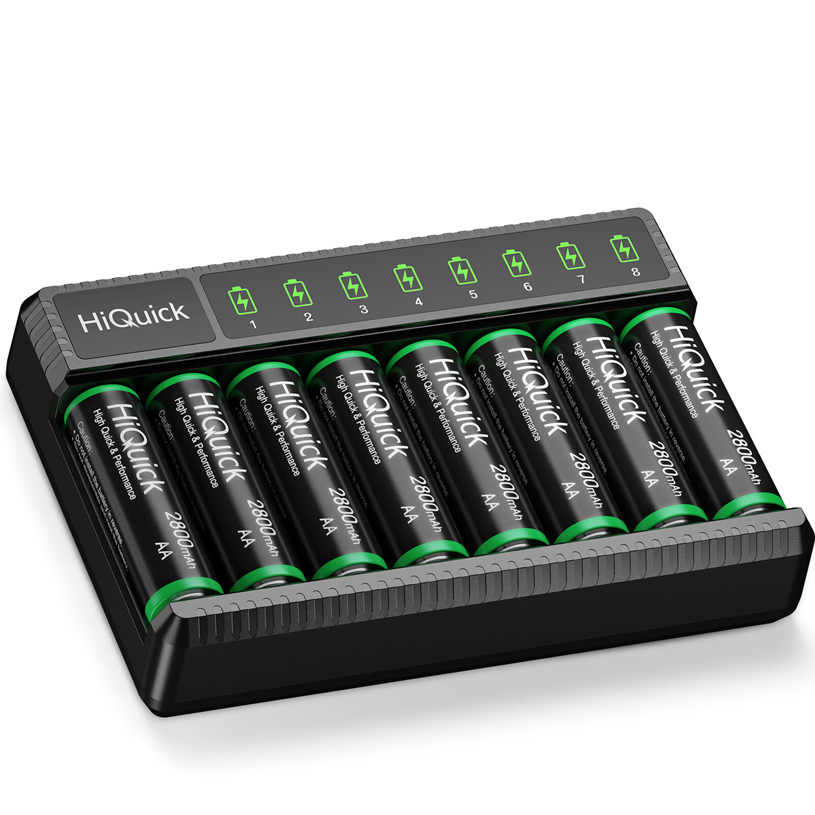 Hiquick AAA Batteries 8pcs 2800mAh with 8-Slot AA AAA NiMH NiCd Charger-image