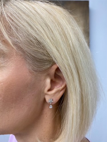 1.02 TCW Pear Lab Grown Diamond Bridal Dangle Earrings 14k White Gold - Picture 5 of 11