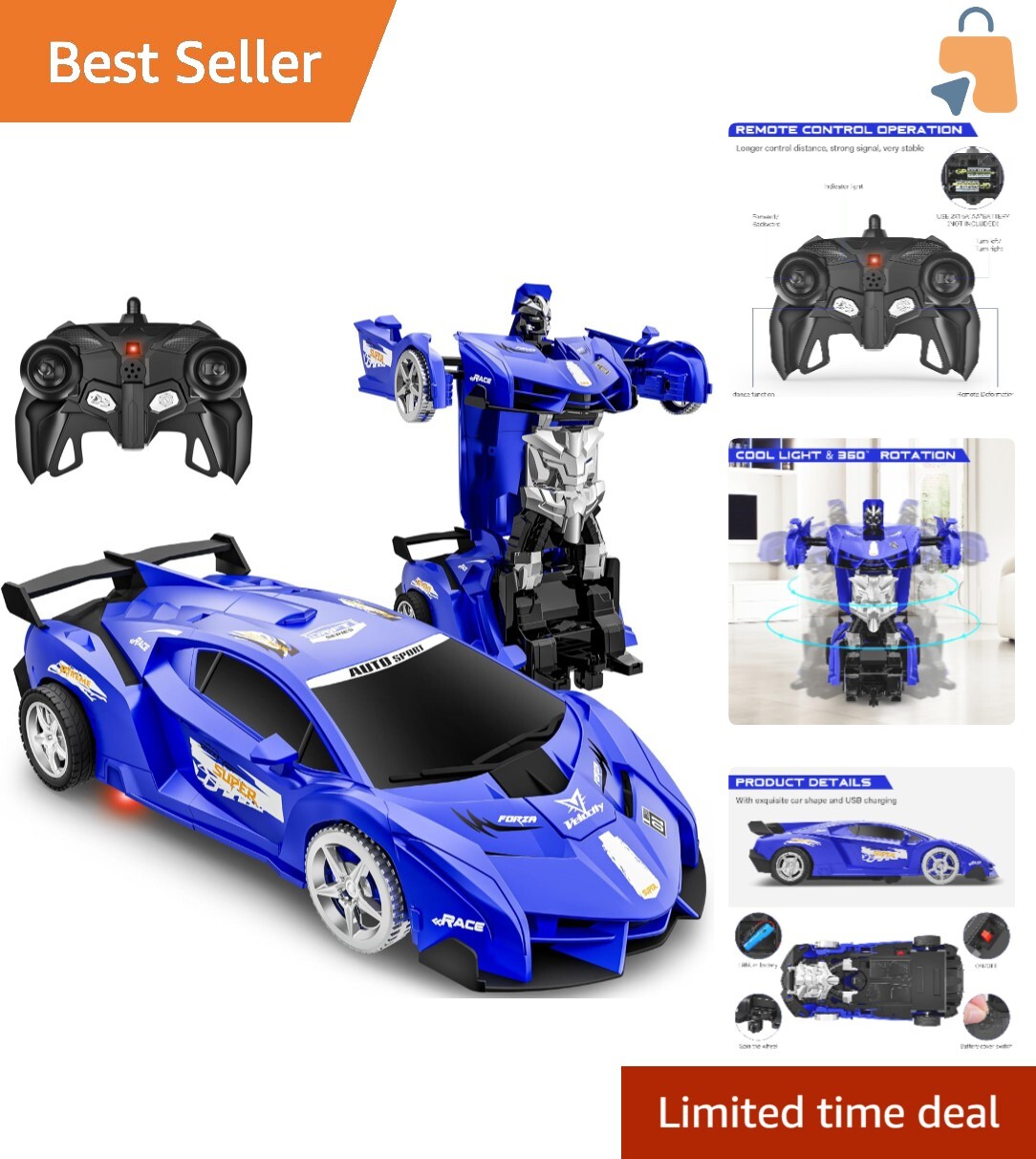 Transforming Robot Toy With Long Battery Life For Ages 3-8