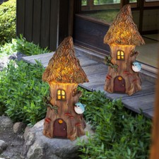 2er Set LED Esterno Lampade Solare Luci Fata Tronco Elfi Casa Giardino Figura