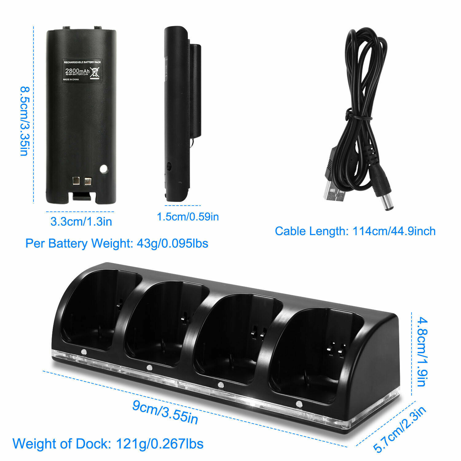 4 Port Remote Controller Battery Charger Charging Dock Station + 4  Rechargeable 2800mah Batteries For Nintendo Wii/wii U : Target