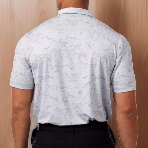 Waggle Men's Golf Polo Shirt 2XL Gray Animal Print Short Sleeve Moisture Wicking