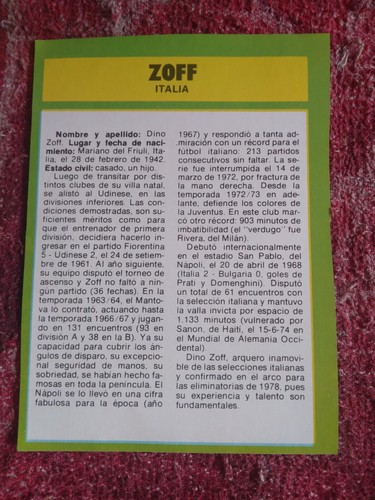collectible card of the great goalkeeper Dino Zoff - Picture 2 of 2