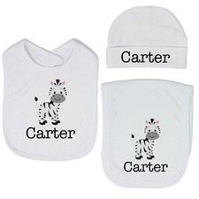 Baby Boy Personalized Custom Sahara Safari Zebra Bib and Burp Cloth Set VS2
