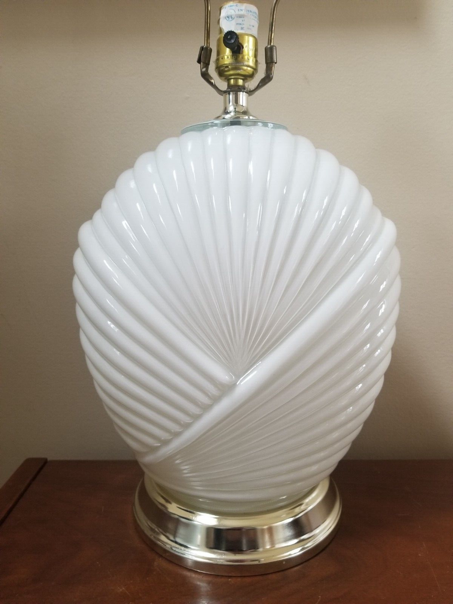 Vintage Large Deco Revival Post Modern 80s White Glass Cased Table