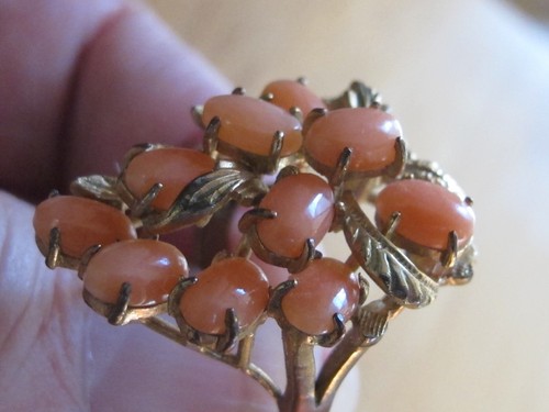 VTG Gold Plate Brass Faux Coral Cluster Cocktail Ring size 7 - Picture 9 of 13