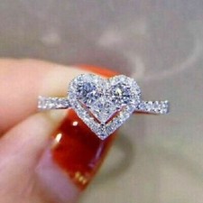 Lab-Created Heart Shape Diamond Halo Engagement Wedding Ring 14K White Gold Over