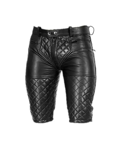 NEW Men's Cowhide Double Zip Black Leather Shorts NWT - Picture 3 of 4