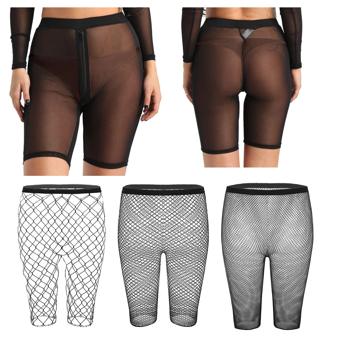 Women Transparent Hot Pants Shorts Leggings Silky Sheer Mesh Sexy Clubwear