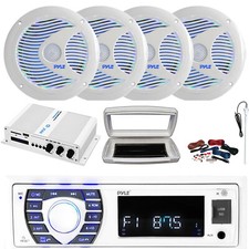 Pyle 1-DIN Bluetooth Marine MP3 Radio, 4x 6.5'' 150W Max Speakers, Amplifier