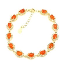 Silver Bracelet Fire Opal Genuine Natural Gems Solid Sterling 6 1/2 to 7 1/2 In