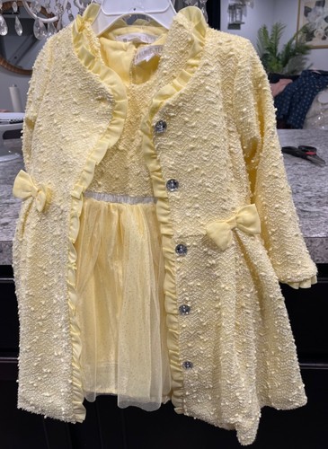 NANNETTE little Girl Dress Set with Coat size 2T Yellow NWT - Picture 2 of 5