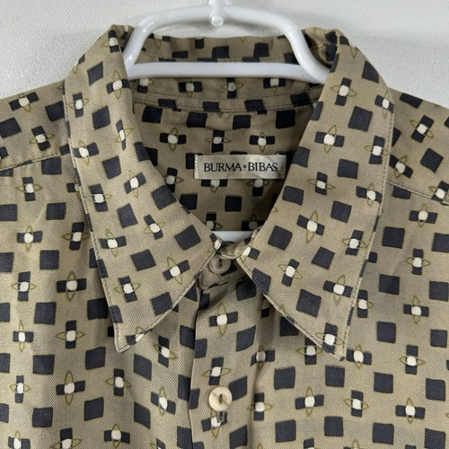 Burma Bibas Short Sleeve Mens Silk Shirt XL Geometric Print Business Grandpa - Picture 3 of 9