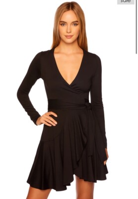 Susana Monaco Wrap Flare Black Dress M Balletcore Whimsigoth Witchy Fairy $198
