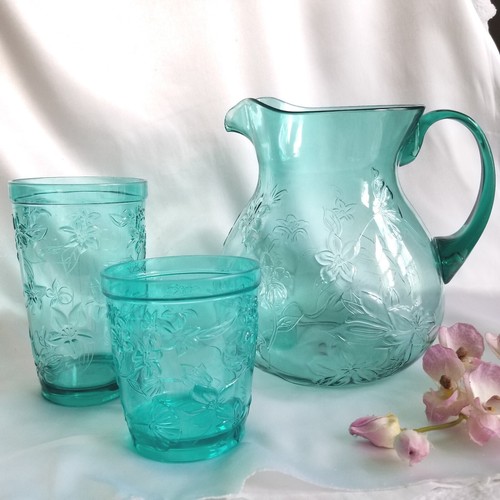 Floral Klar Kunststoff Krug und Glaswaren Becher 13 Stück Set Türkis Blau - Bild 4 von 6