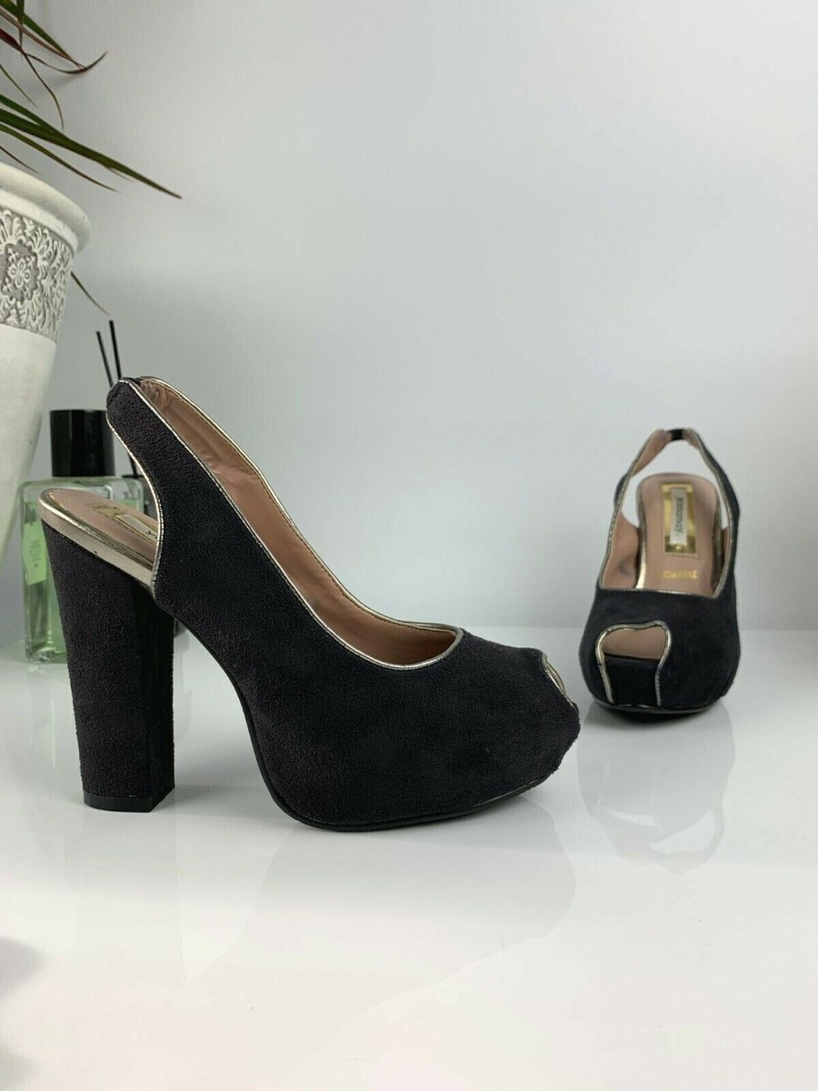 Yamamay Black Suede Platform Slingback Peep Toe High Heel Shoes