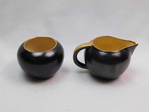 Vtg Villeroy & Boch Creamer Sugar Set Art Deco Black Gold 6 Oz - Picture 4 of 8