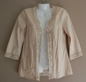 BOUTIQUE-EUROPA-Khaki-3-4-Sleeve-Jacket-Size-4-Linen-Blend-Tunic-Boho-Festival