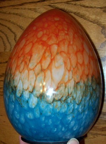 Art Glass Egg Shaped Accent Light Lamp ~ Teal/Green/Orange Honeycomb Pattern ~8" - Picture 2 of 5