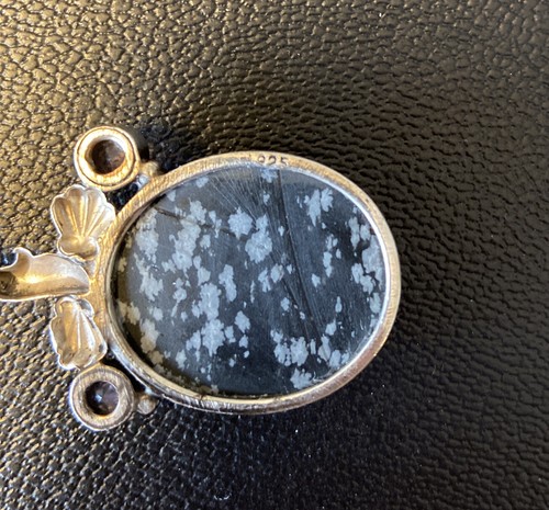 Sterling Silver Snowflake Obsidian & Amethyst Pendant & Pyrrha Necklace 14.3g - Picture 4 of 6