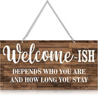 Funny Welcome Front Door Sign Welcome-Ish Hanging Sign 12 X 6 Inch, Rustic Wall